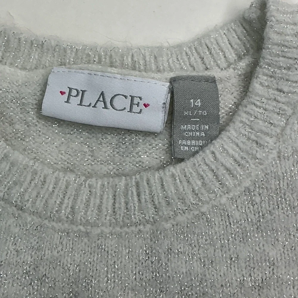 The Children's Place Grey Shimmer LOVE Sweater Girls Size 14 XL Rainbow Sequin